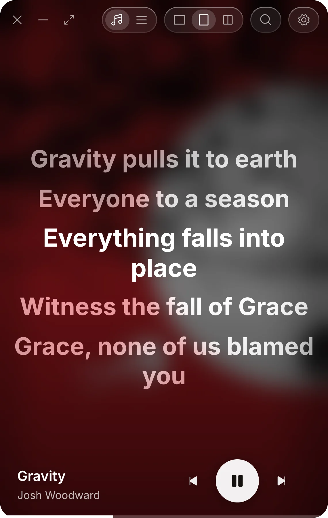 Linea column mode: synced lyrics over the album cover